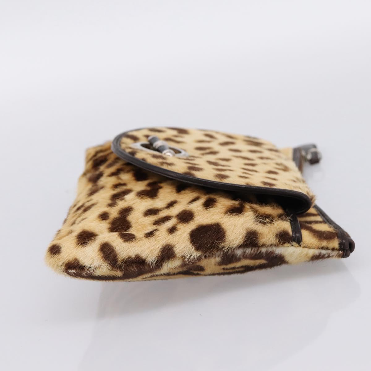 Christian Dior Clutch Bag Harako leather Brown Silver Auth 201942A