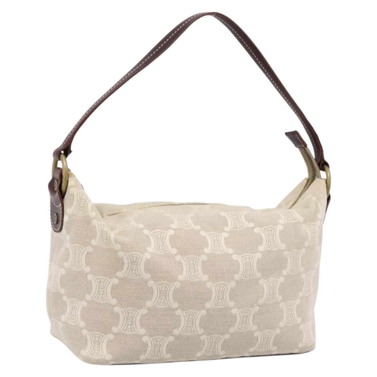 CELINE Macadam Canvas Shoulder Bag Beige Gold Auth 201944