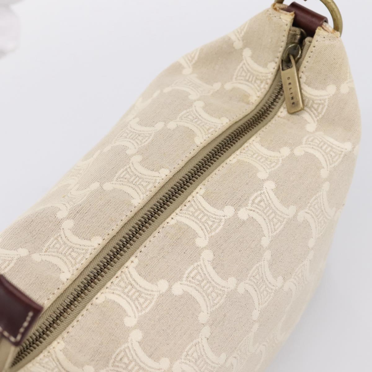 CELINE Macadam Canvas Shoulder Bag Beige Gold Auth 201944