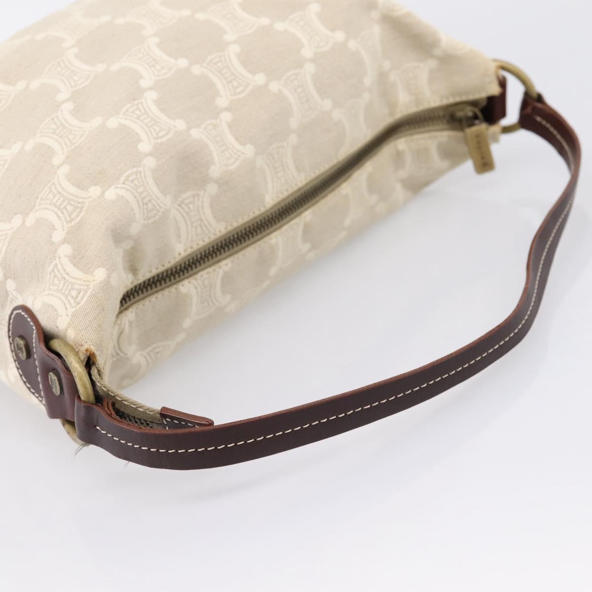 CELINE Macadam Canvas Shoulder Bag Beige Gold Auth 201944