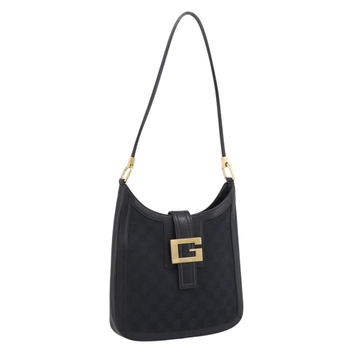 GUCCI GG Canvas Shoulder Bag Black Gold 001 4142 Auth 201947A