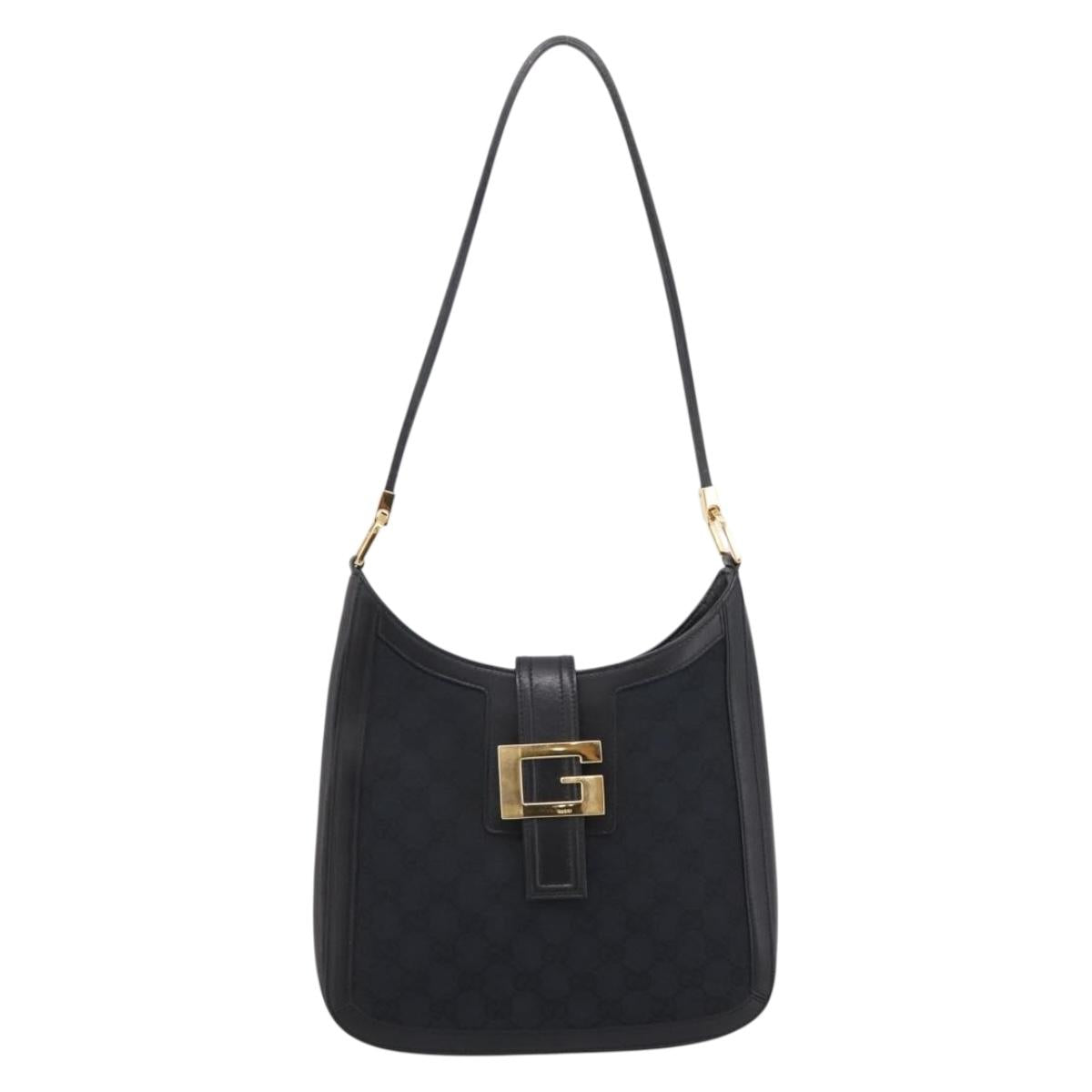 GUCCI GG Canvas Shoulder Bag Black Gold 001 4142 Auth 201947A