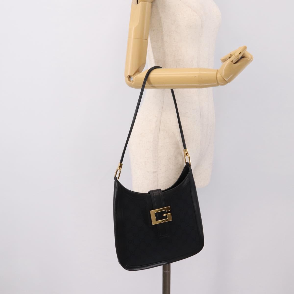 GUCCI GG Canvas Shoulder Bag Black Gold 001 4142 Auth 201947A