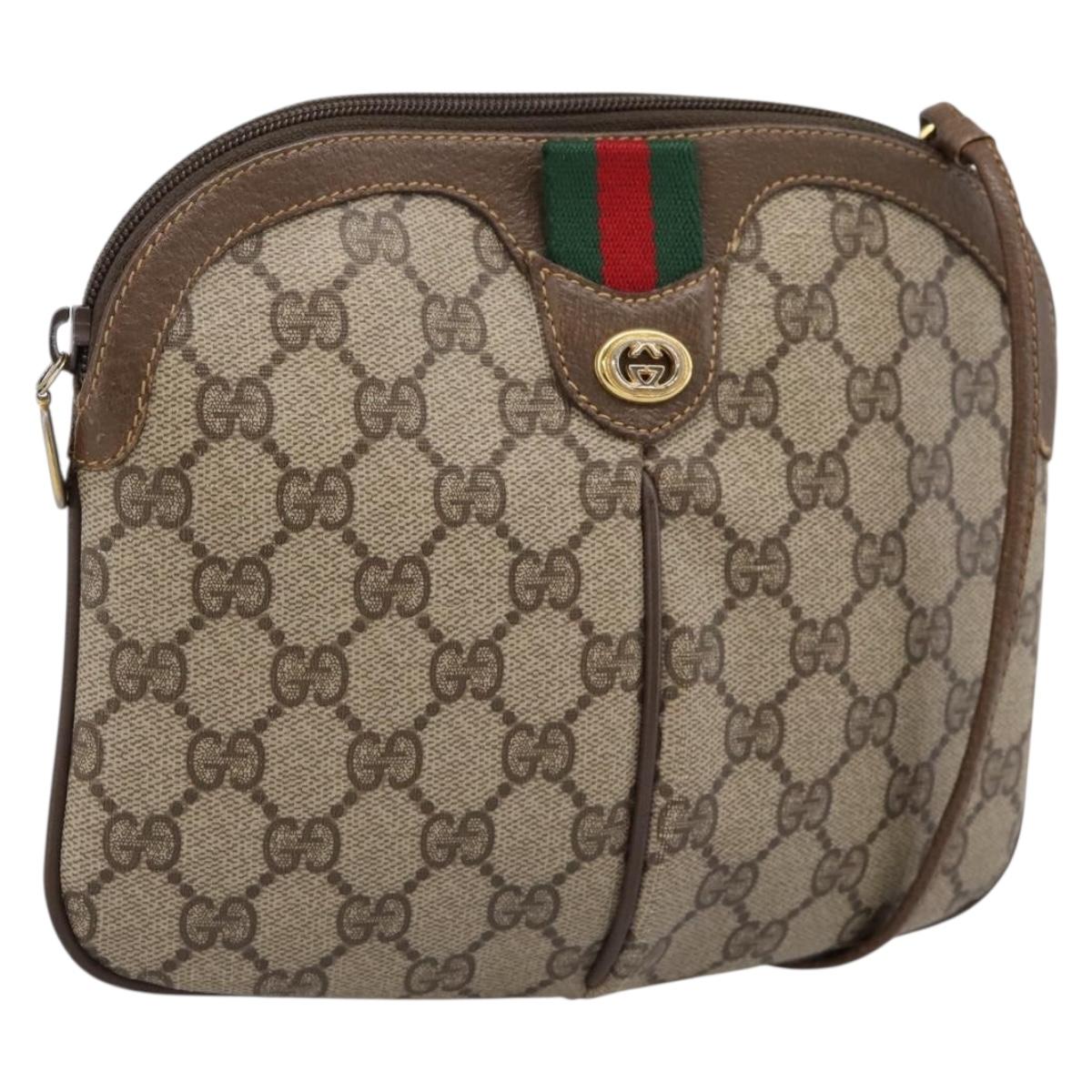 GUCCI GG Supreme Web Sherry Line Bag PVC Beige Gold 904 02 047 Auth 201950