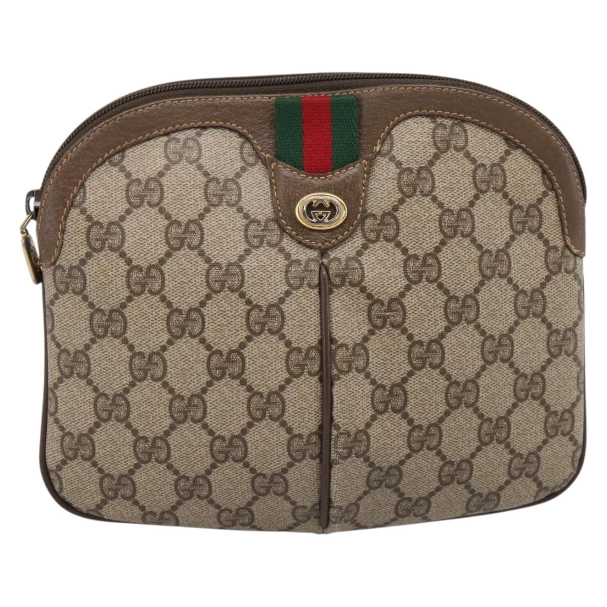 GUCCI GG Supreme Web Sherry Line Bag PVC Beige Gold 904 02 047 Auth 201950