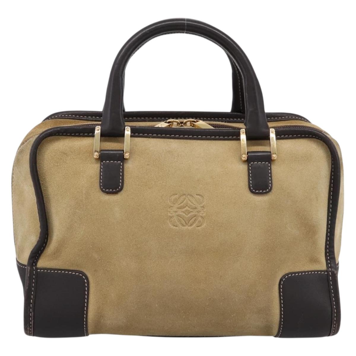 LOEWE Amazona 28 Hand Bag Suede Beige Gold Auth 201951