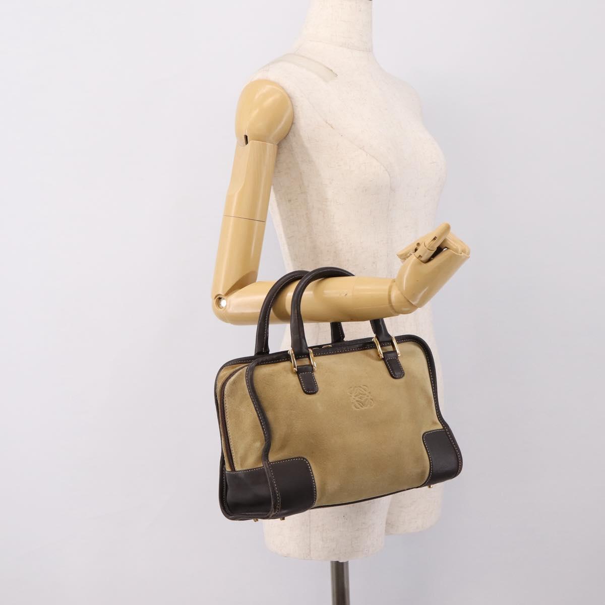 LOEWE Amazona 28 Hand Bag Suede Beige Gold Auth 201951