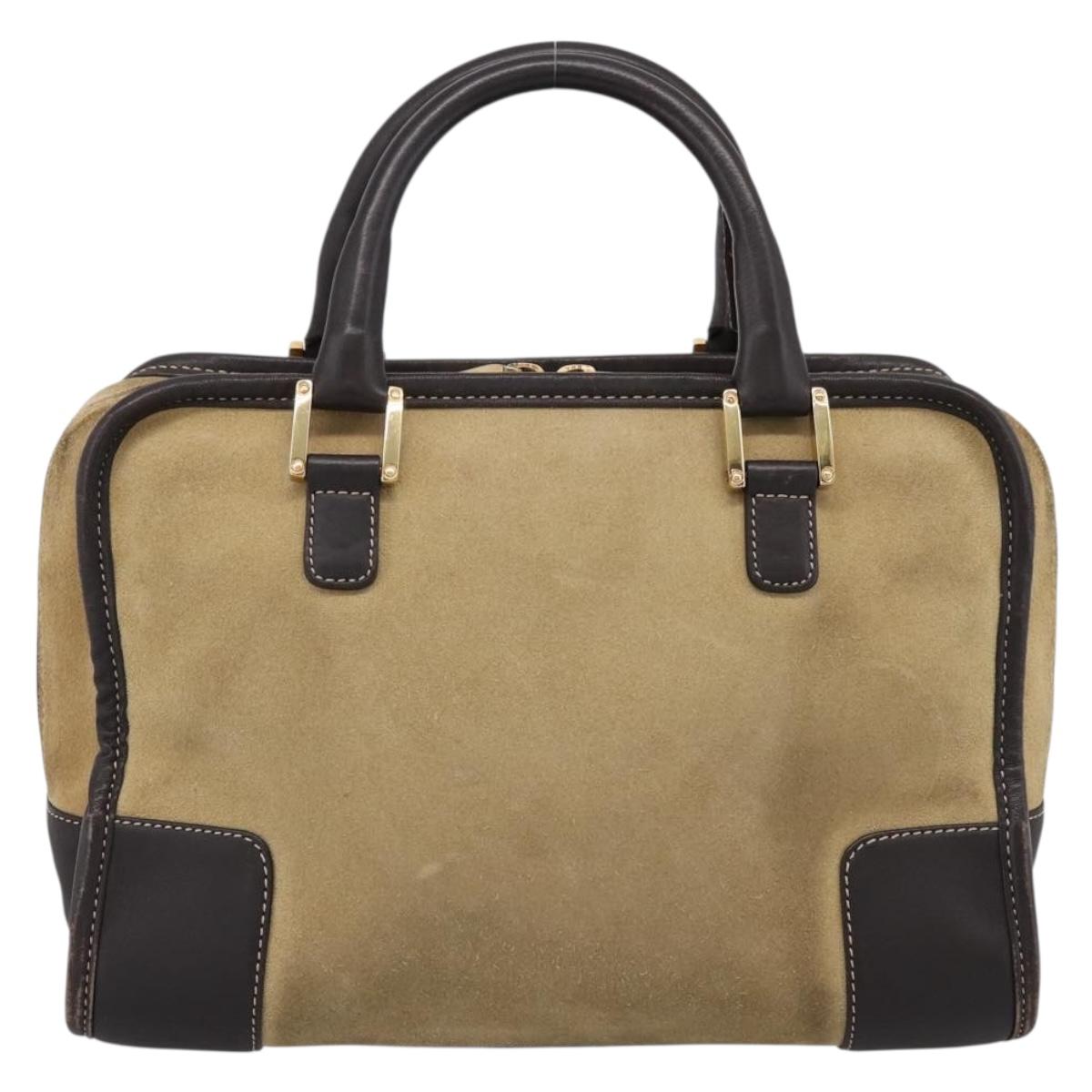 LOEWE Amazona 28 Hand Bag Suede Beige Gold Auth 201951