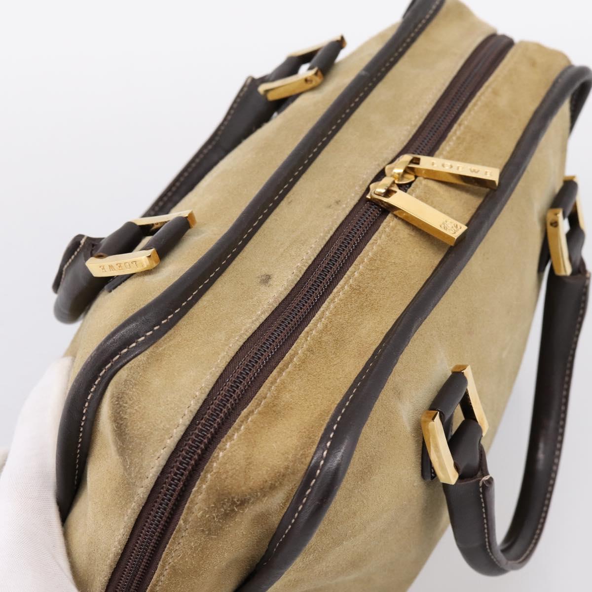 LOEWE Amazona 28 Hand Bag Suede Beige Gold Auth 201951