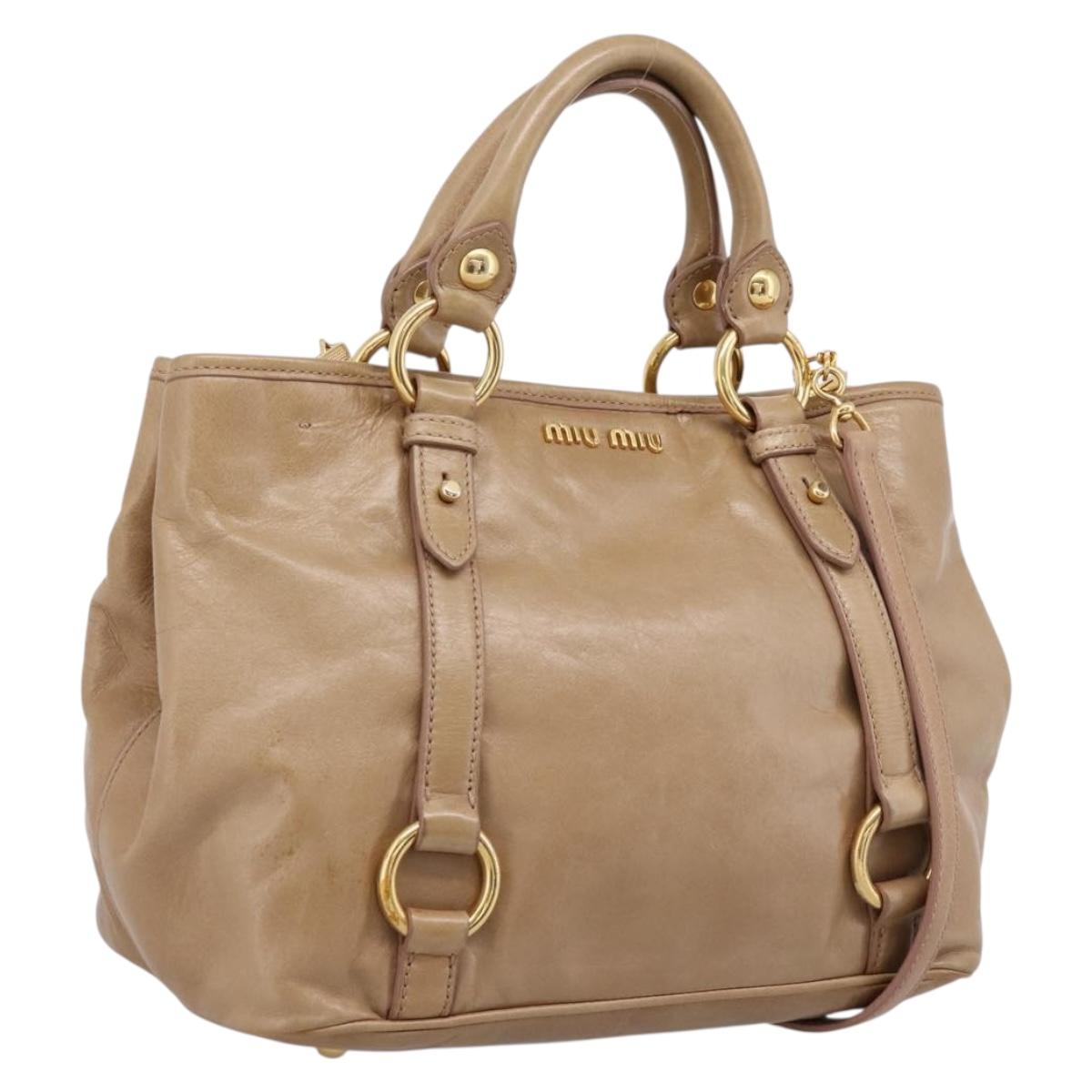 Miu Miu Hand Bag Vittero Dino Leather 2way Beige Gold Auth 201952A
