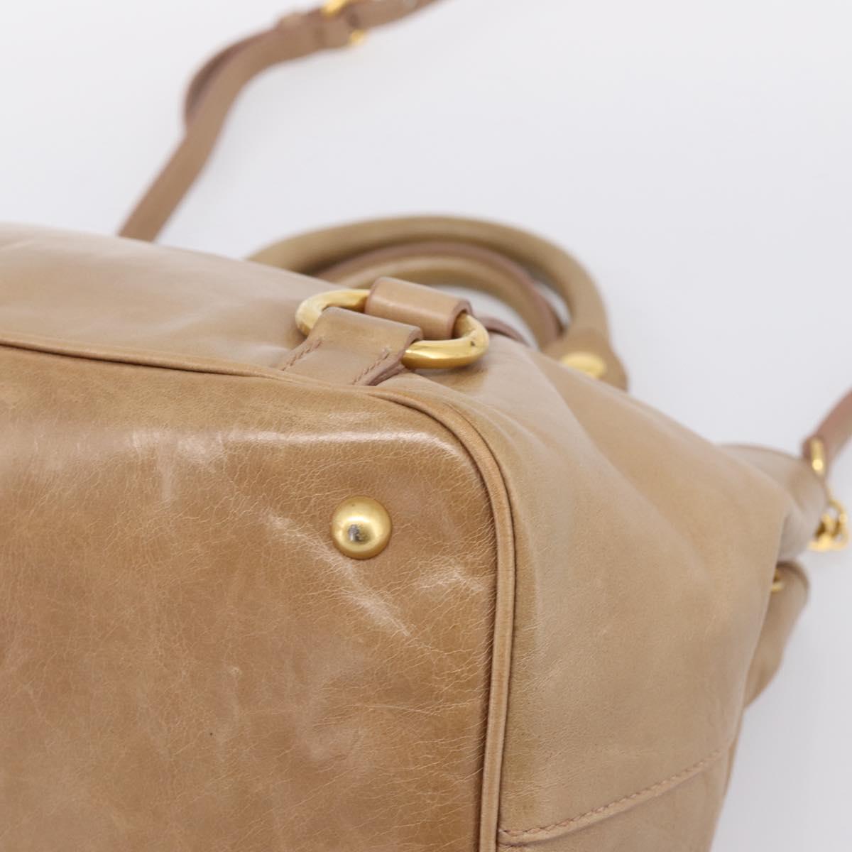 Miu Miu Hand Bag Vittero Dino Leather 2way Beige Gold Auth 201952A