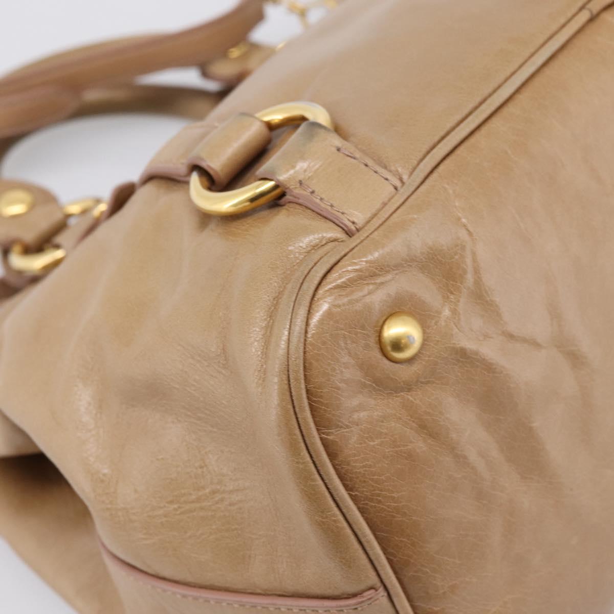 Miu Miu Hand Bag Vittero Dino Leather 2way Beige Gold Auth 201952A