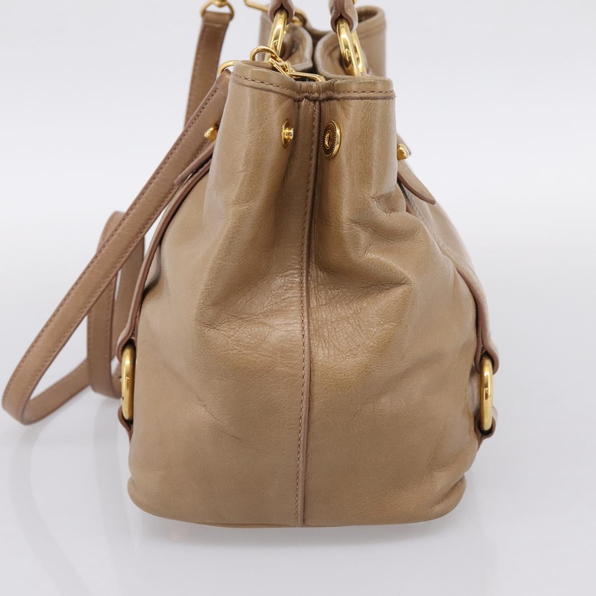 Miu Miu Hand Bag Vittero Dino Leather 2way Beige Gold Auth 201952A