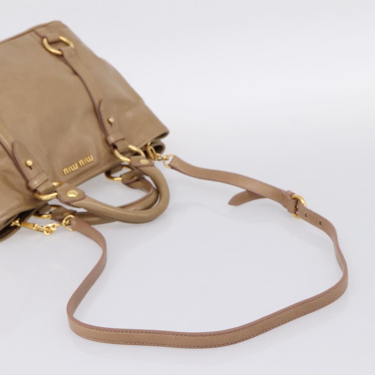 Miu Miu Hand Bag Vittero Dino Leather 2way Beige Gold Auth 201952A