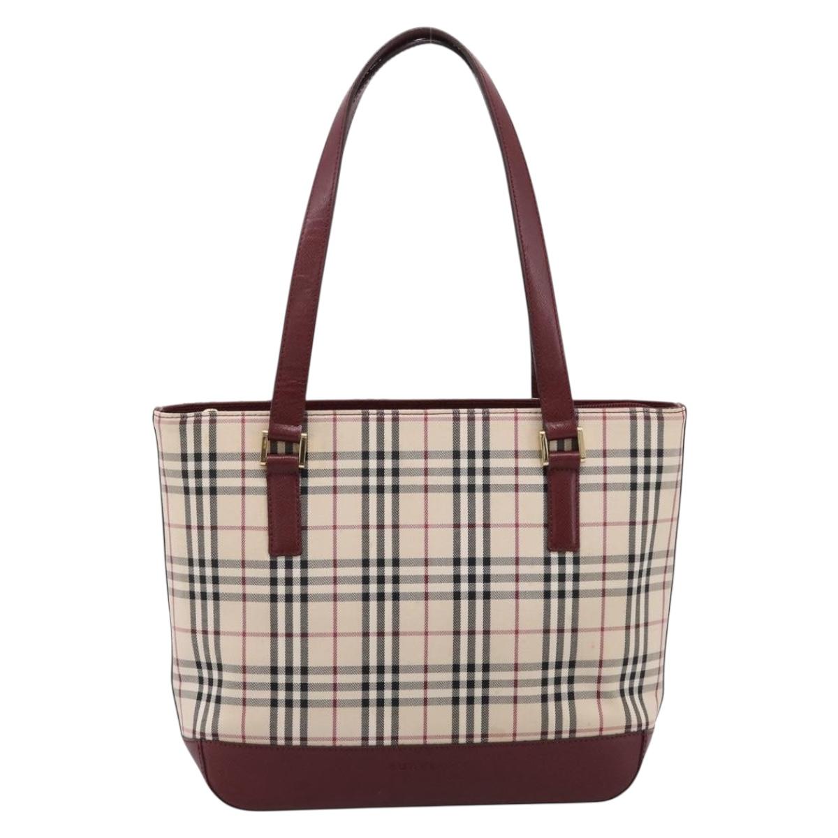 BURBERRY Nova Check Tote Bag Canvas Beige Gold Auth 201953