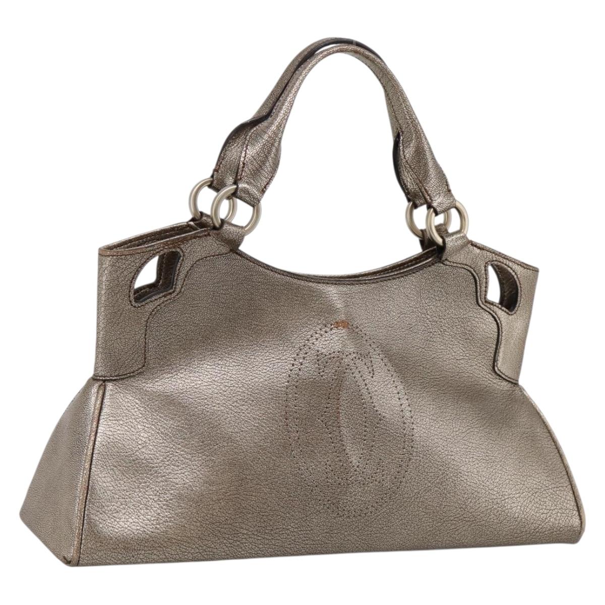 CARTIER Marcello Hand Bag Leather Gold Auth 201954