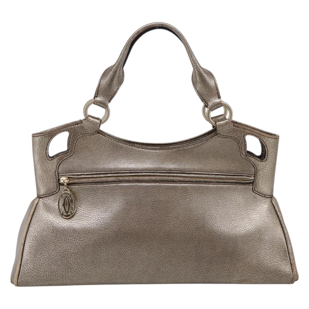 CARTIER Marcello Hand Bag Leather Gold Auth 201954