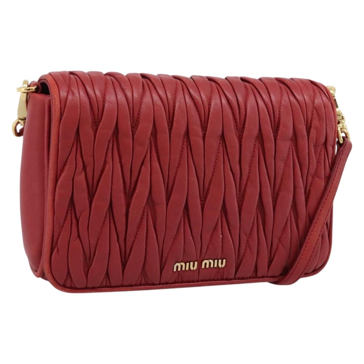 Miu Miu Matelasse Shoulder Bag Leather Red Gold Auth 201956
