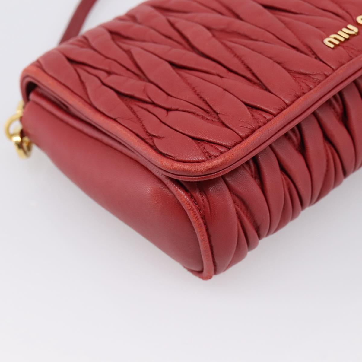 Miu Miu Matelasse Shoulder Bag Leather Red Gold Auth 201956