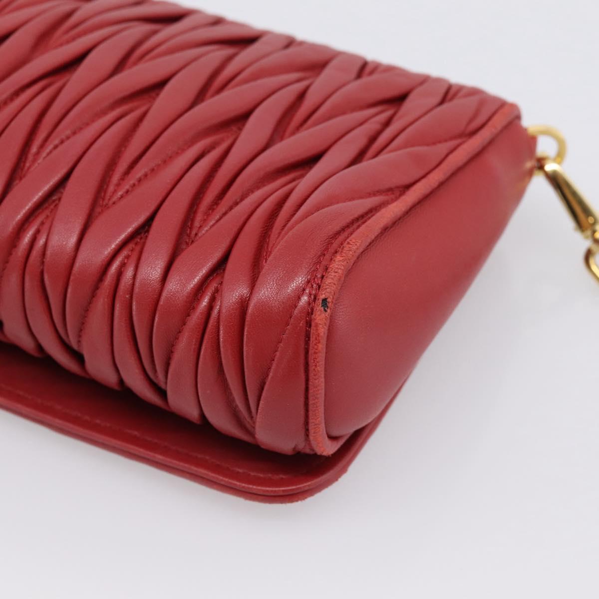 Miu Miu Matelasse Shoulder Bag Leather Red Gold Auth 201956