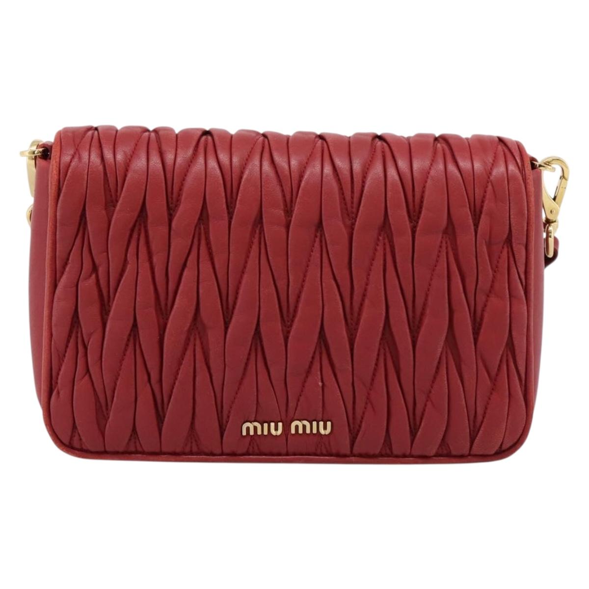 Miu Miu Matelasse Shoulder Bag Leather Red Gold Auth 201956