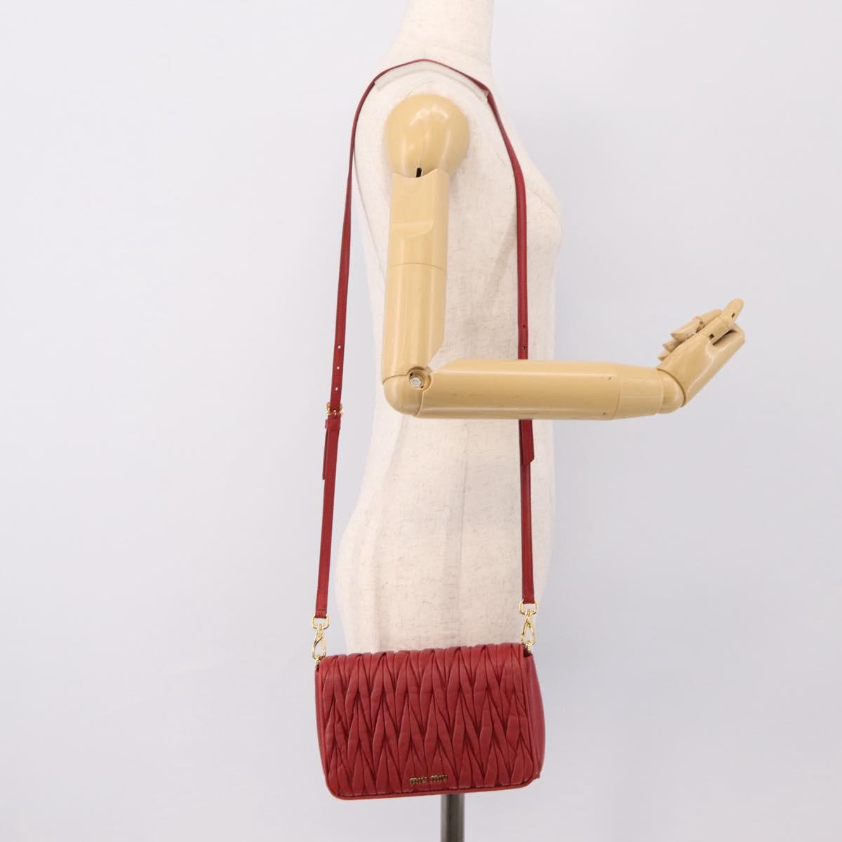 Miu Miu Matelasse Shoulder Bag Leather Red Gold Auth 201956