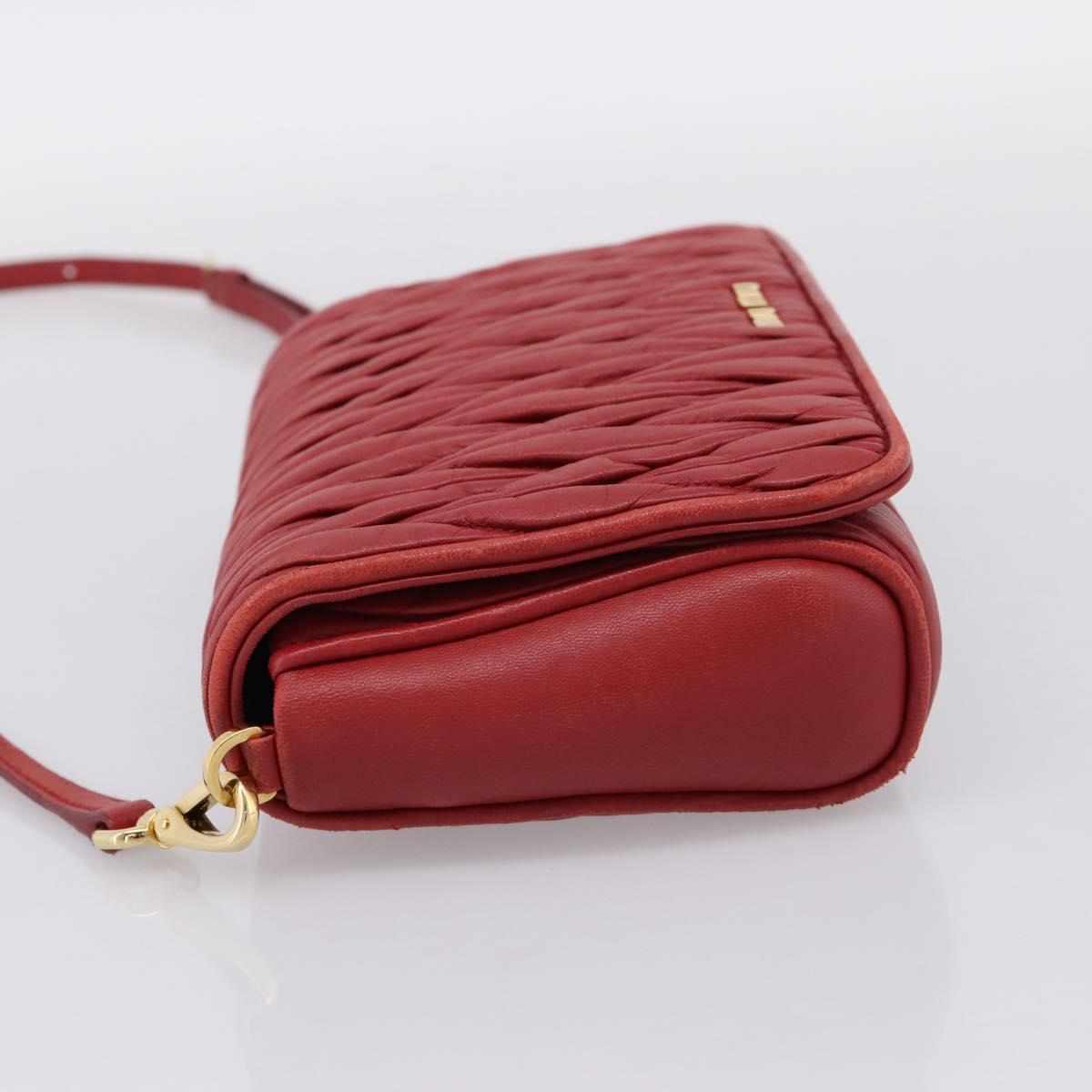 Miu Miu Matelasse Shoulder Bag Leather Red Gold Auth 201956