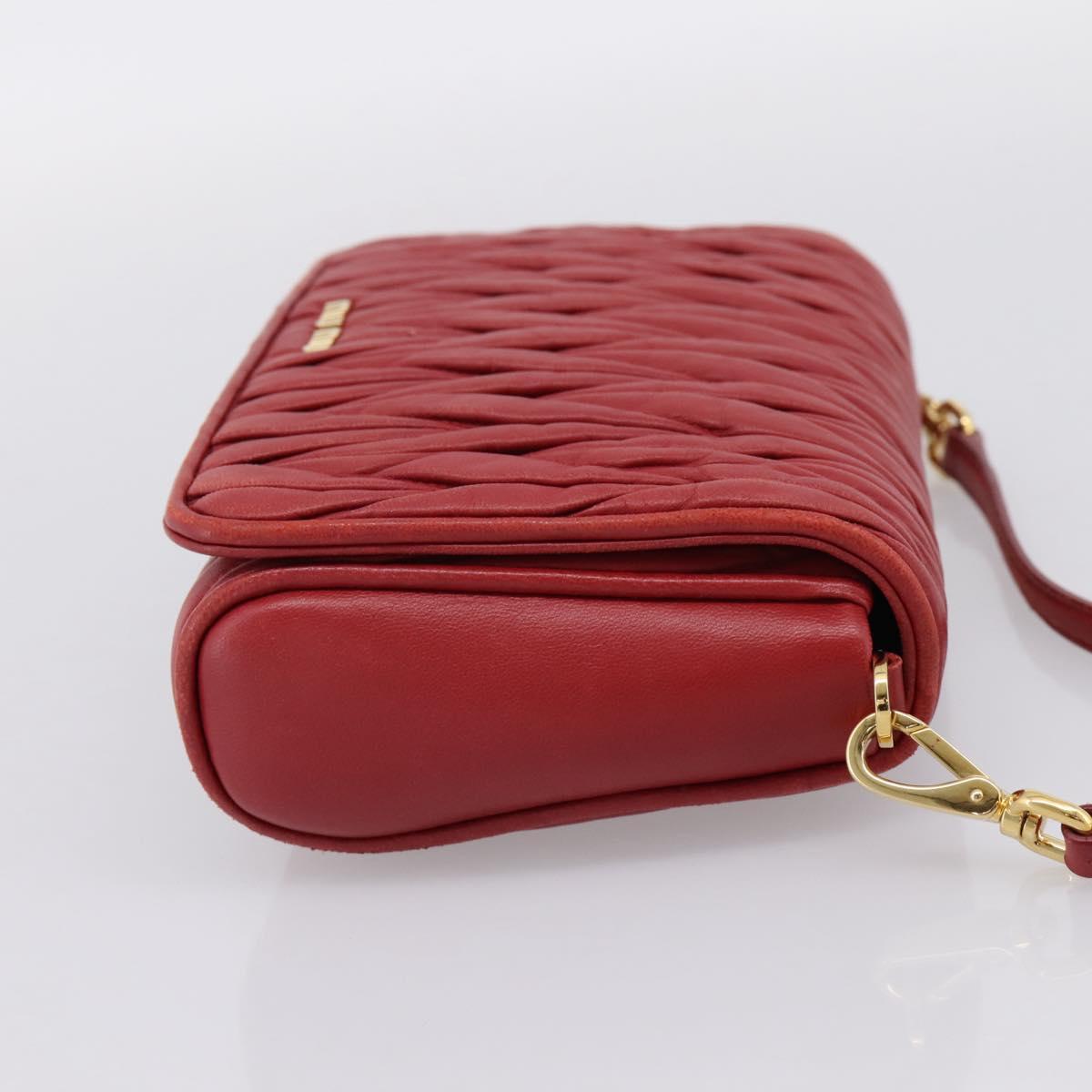 Miu Miu Matelasse Shoulder Bag Leather Red Gold Auth 201956