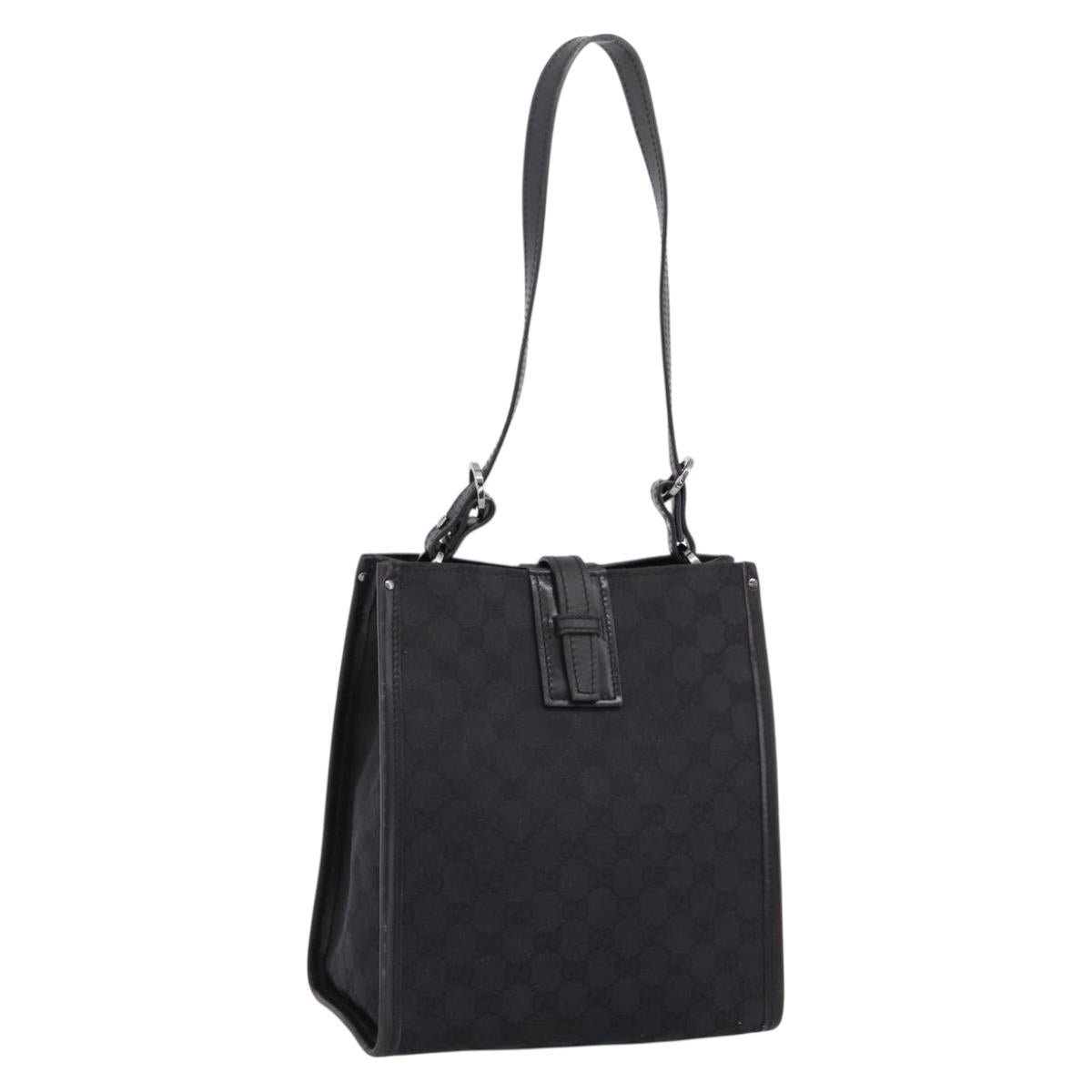 GUCCI GG Canvas Shoulder Bag Black Silver Auth 201960