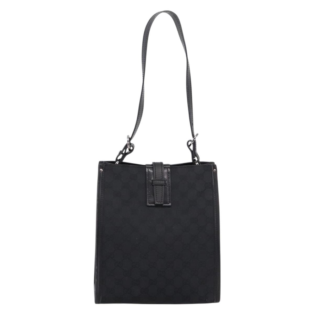 GUCCI GG Canvas Shoulder Bag Black Silver Auth 201960