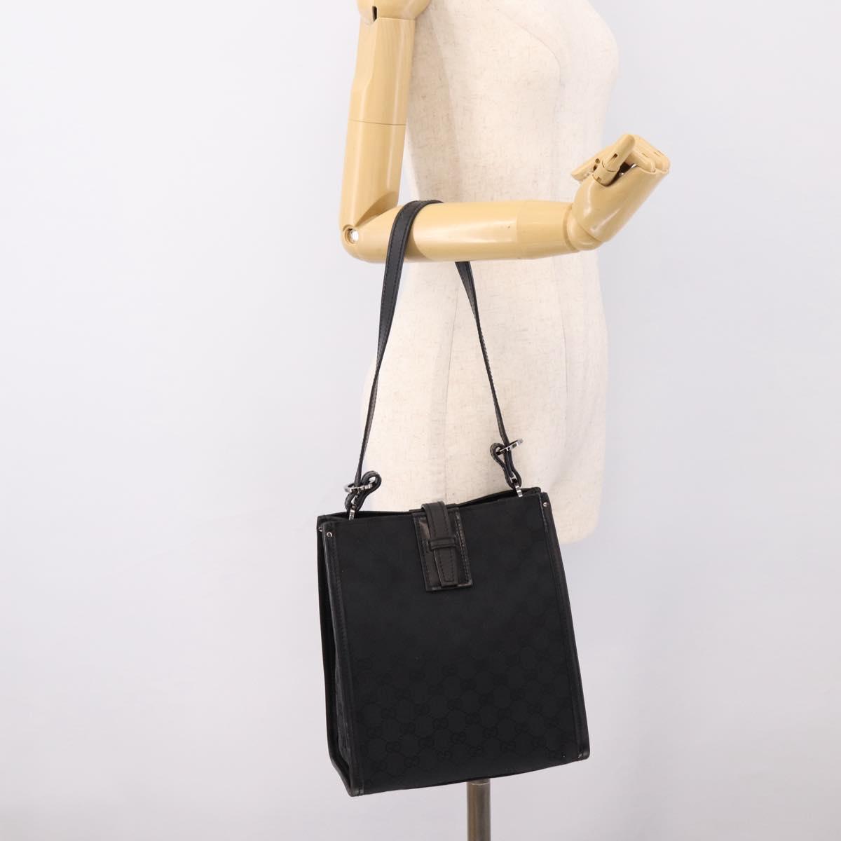 GUCCI GG Canvas Shoulder Bag Black Silver Auth 201960