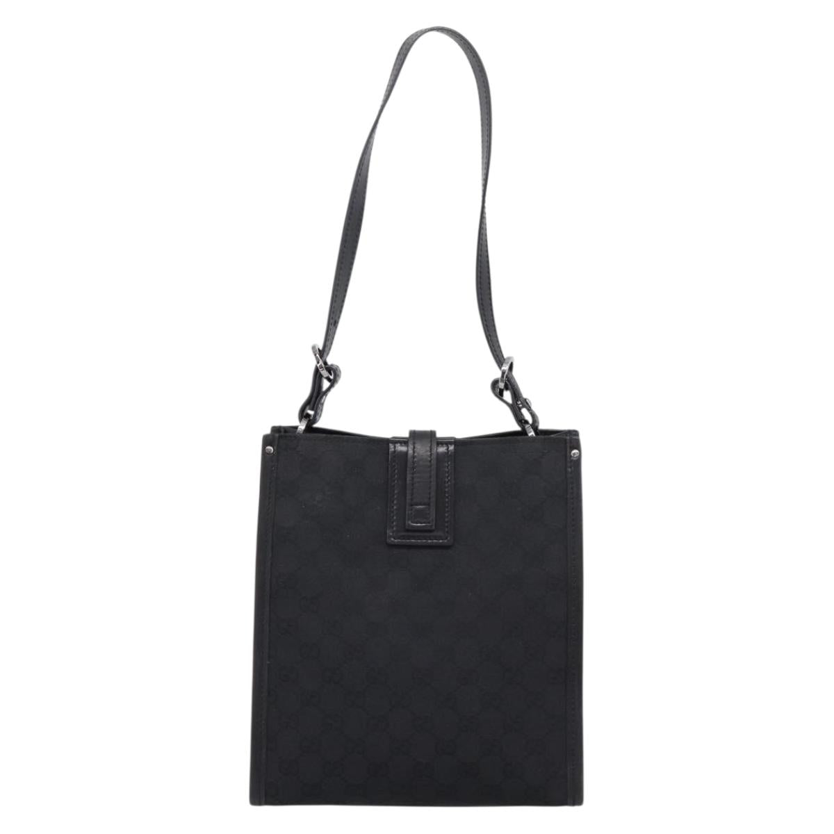 GUCCI GG Canvas Shoulder Bag Black Silver Auth 201960