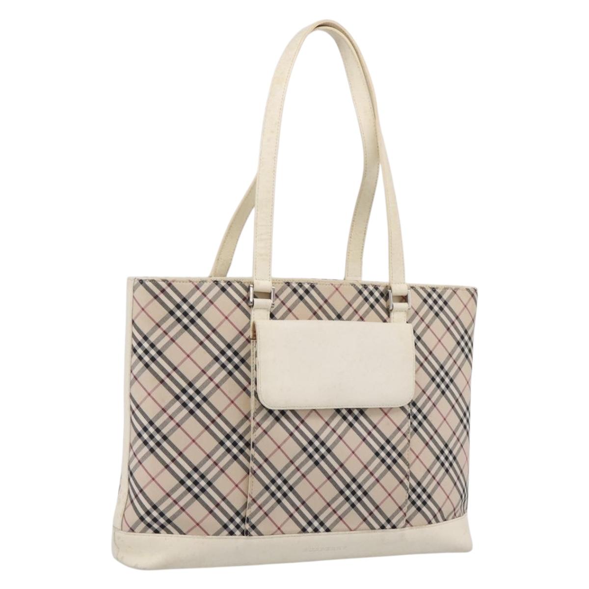 BURBERRY Nova Check Tote Bag Canvas Ivory Silver Auth 201961