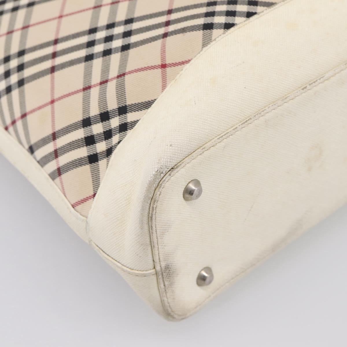 BURBERRY Nova Check Tote Bag Canvas Ivory Silver Auth 201961