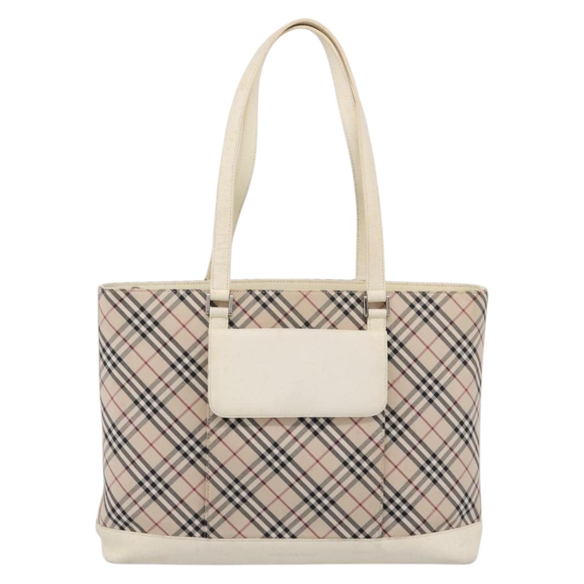 BURBERRY Nova Check Tote Bag Canvas Ivory Silver Auth 201961