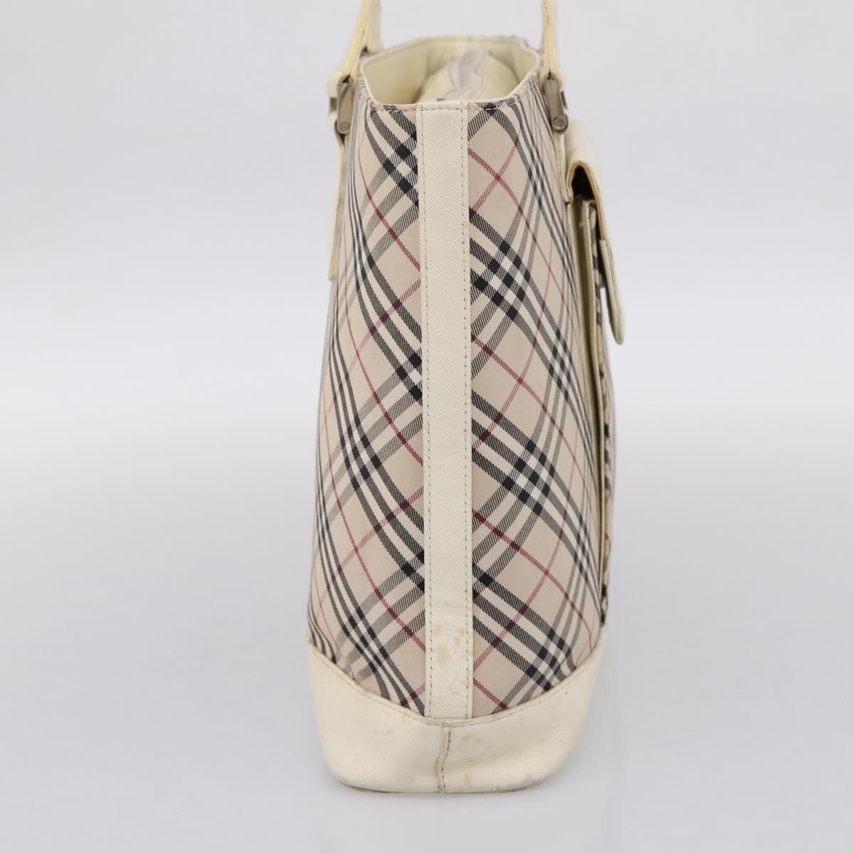 BURBERRY Nova Check Tote Bag Canvas Ivory Silver Auth 201961