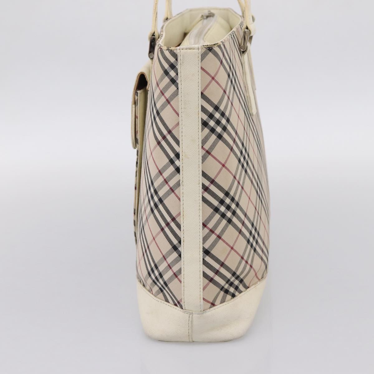 BURBERRY Nova Check Tote Bag Canvas Ivory Silver Auth 201961