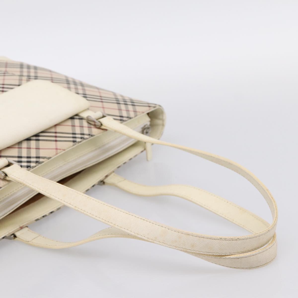 BURBERRY Nova Check Tote Bag Canvas Ivory Silver Auth 201961