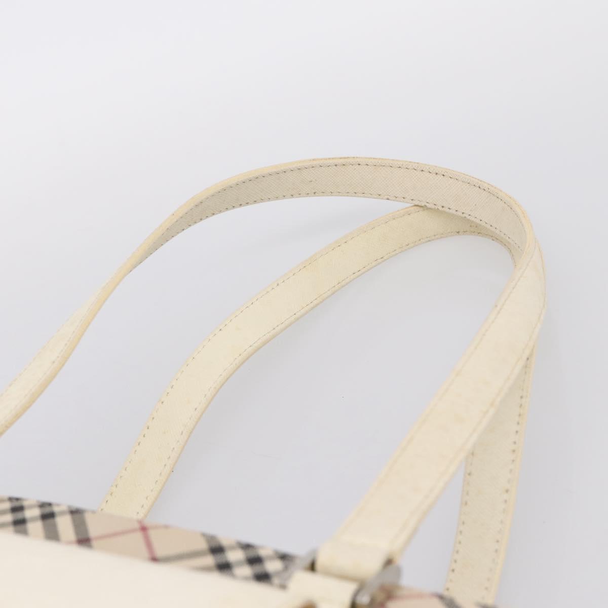 BURBERRY Nova Check Tote Bag Canvas Ivory Silver Auth 201961