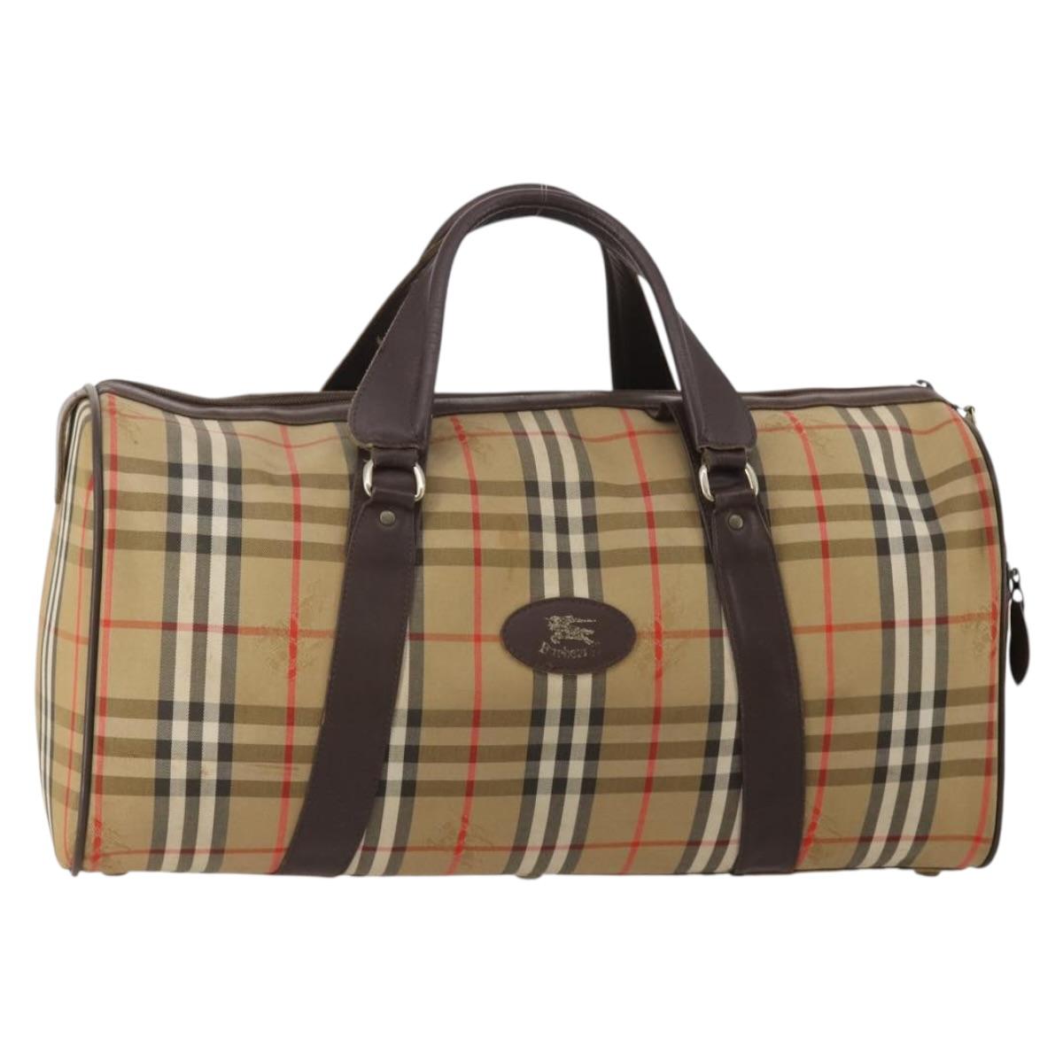 Burberrys Nova Check Boston Bag Canvas Beige Gold Auth 201962