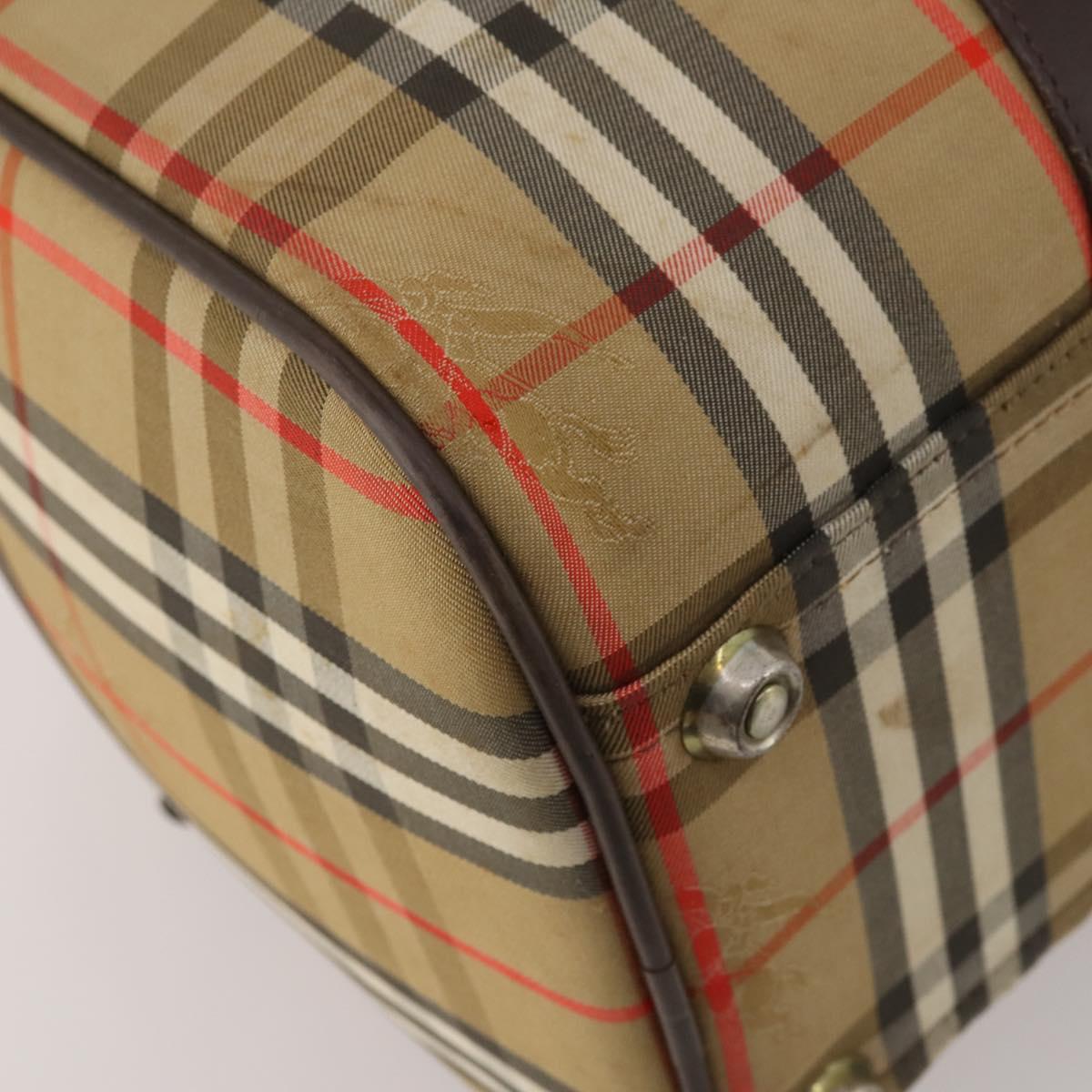 Burberrys Nova Check Boston Bag Canvas Beige Gold Auth 201962