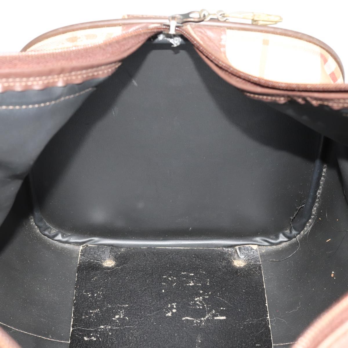 Burberrys Nova Check Boston Bag Canvas Beige Gold Auth 201962