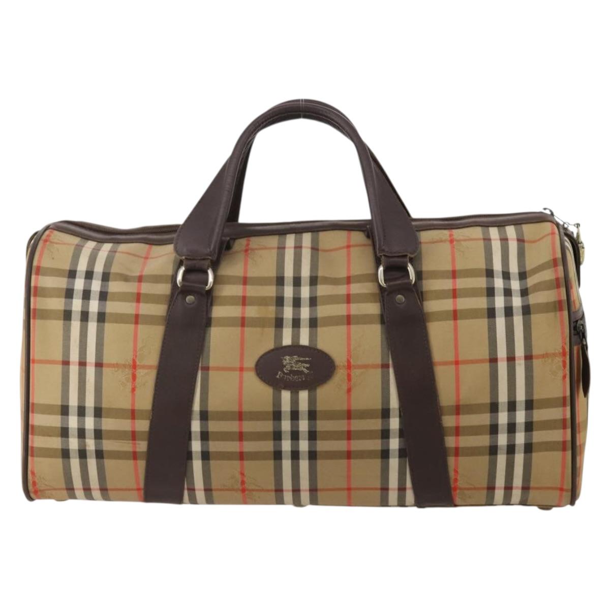 Burberrys Nova Check Boston Bag Canvas Beige Gold Auth 201962