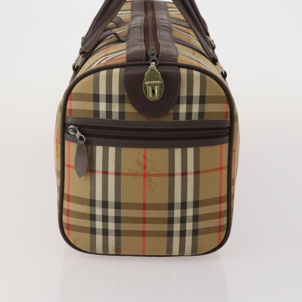 Burberrys Nova Check Boston Bag Canvas Beige Gold Auth 201962
