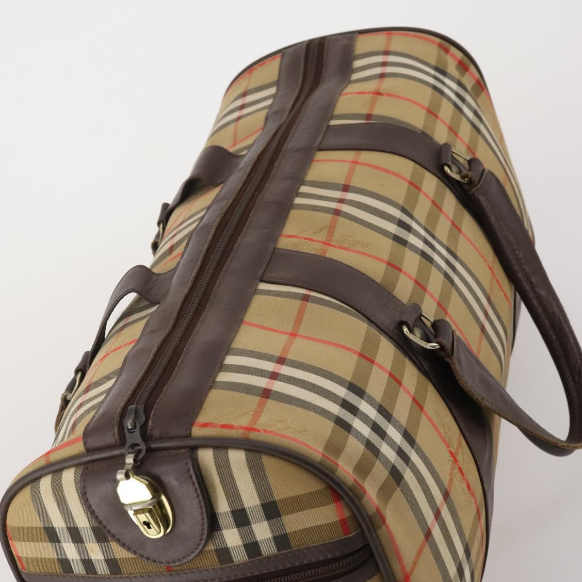 Burberrys Nova Check Boston Bag Canvas Beige Gold Auth 201962