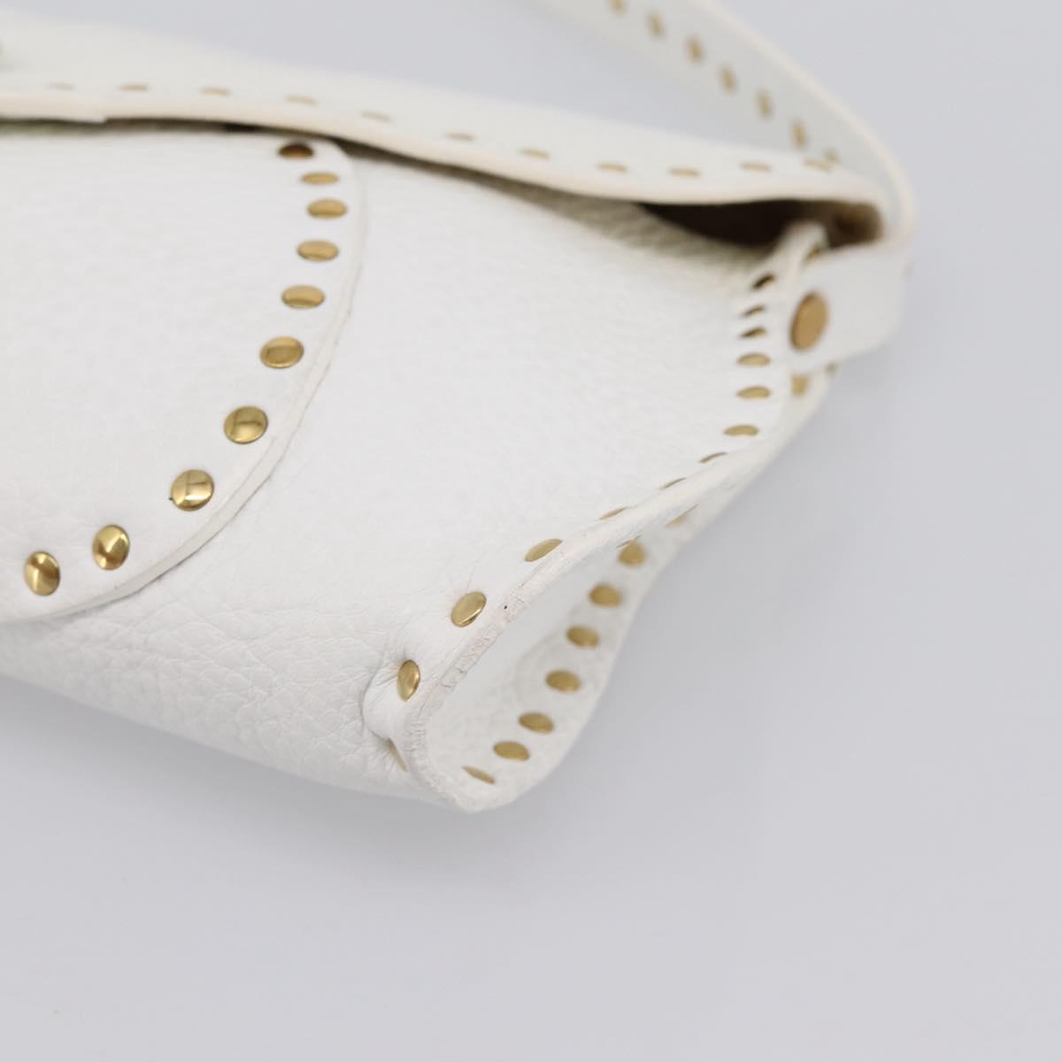 CELINE Shoulder Bag Leather Gold White Auth 201963