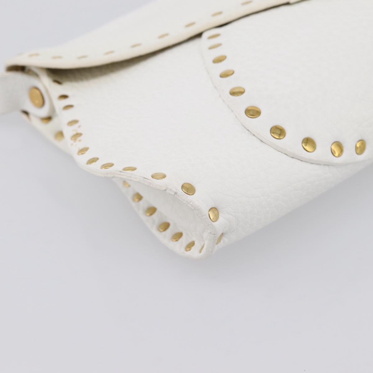 CELINE Shoulder Bag Leather Gold White Auth 201963