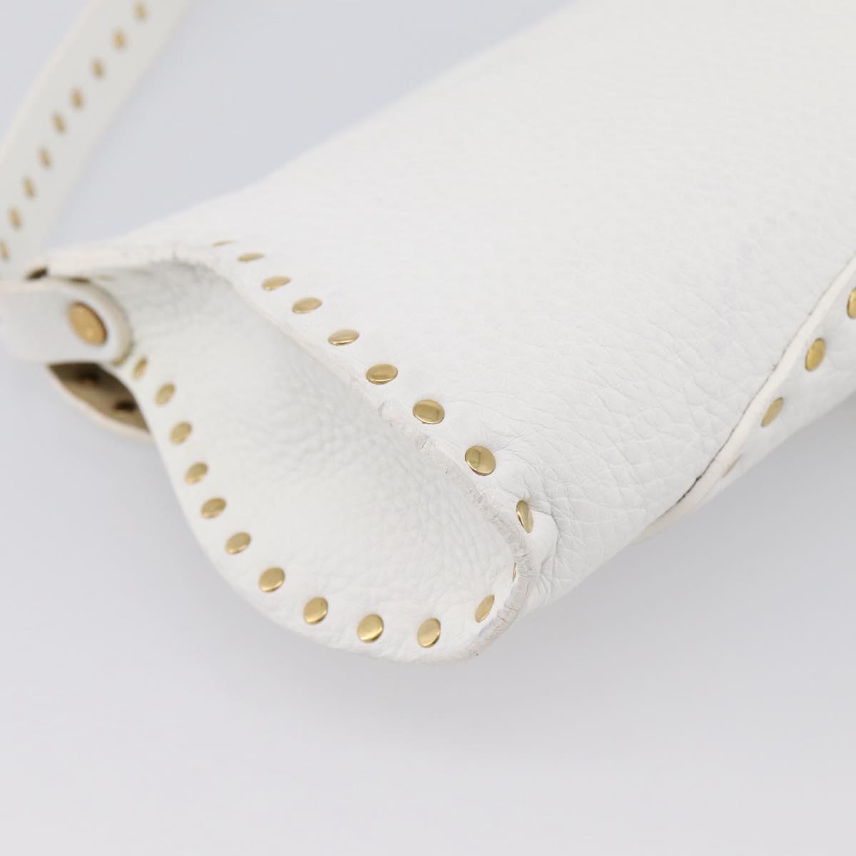 CELINE Shoulder Bag Leather Gold White Auth 201963