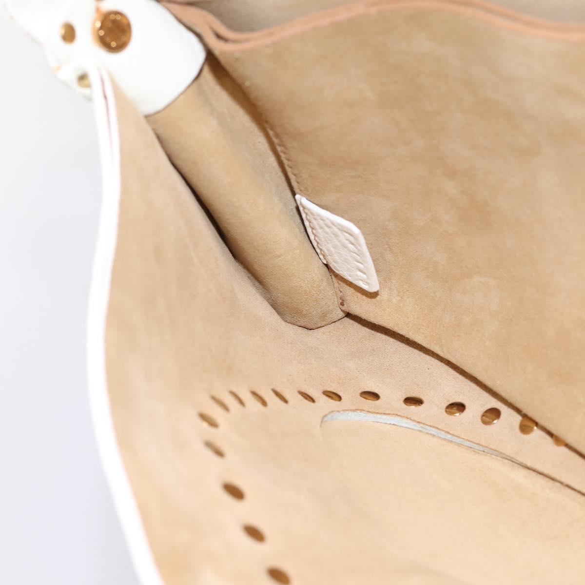 CELINE Shoulder Bag Leather Gold White Auth 201963