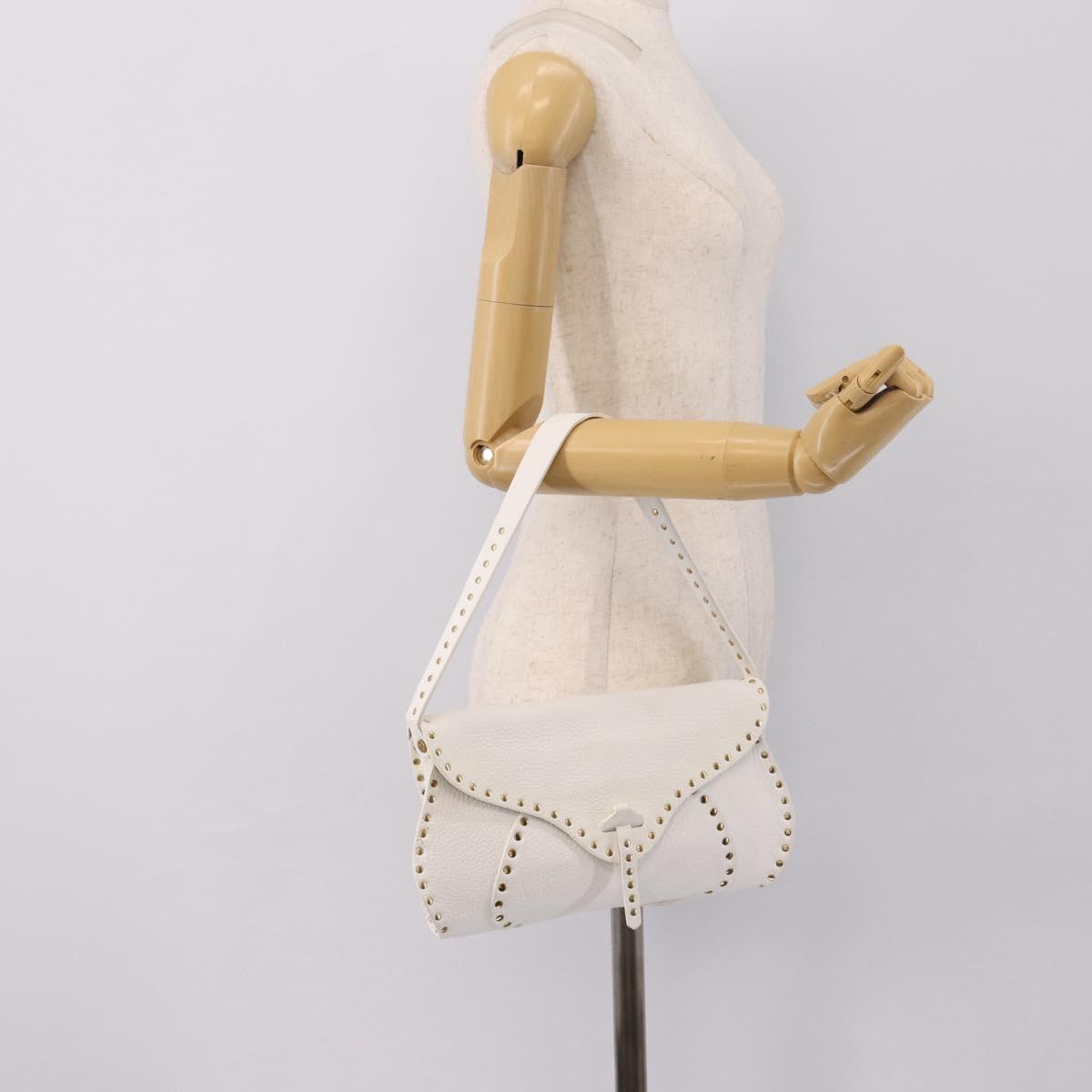 CELINE Shoulder Bag Leather Gold White Auth 201963